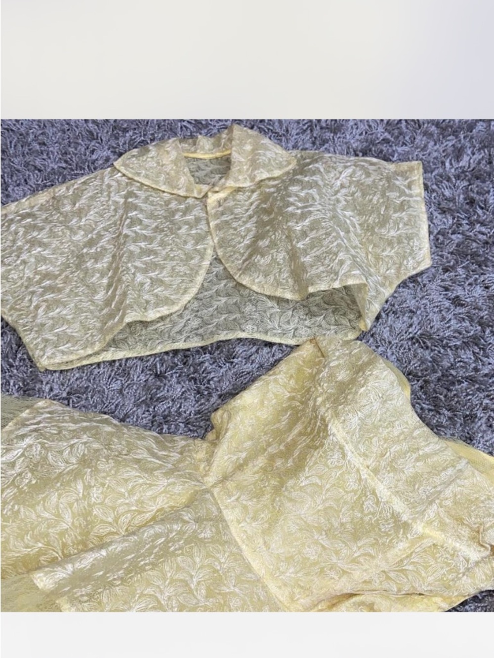 Unique Vintage Pale Yellow Brocade Two-Piece Set